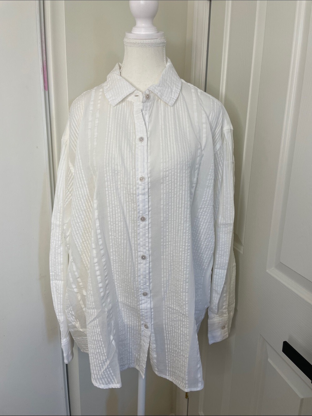 NWT Aerie Seersucker Oversized Cover-Up Button Down Shirt M - Picture 3 of 13